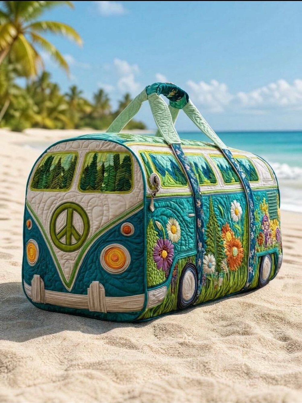 Teal Floral VW Bus Duffel Bag